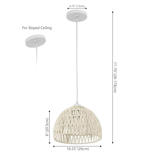 JONATHAN Y 10.25" Cream Modern Bohemian Woven Rope LED Pendant Light Fixture, Adjustable Dome Ceiling Lamp for Kitchen Island, Rope Shade, Coastal Farmhouse Decor (JYL6513C) - color: Cream, size: 10.25"