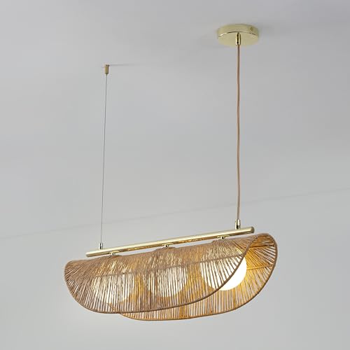 Sovev 27.5 in. Brass Bohemian 3-Light Dimmable Pendant Light with Opal Glass Rattan Shade - color: Sovev - 3 Light