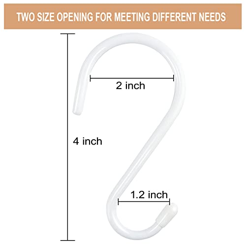 4 Inch Heavy Duty S Hooks - 12 Pack, Large Vinyl Coated, White Rubber Coated Non Slip Metal S Hangers for Hanging Closet, Garden, Plants, Jewelry, Pot, Pan, Cups, Towels - color: White, size: 4 Inch-12 Pack