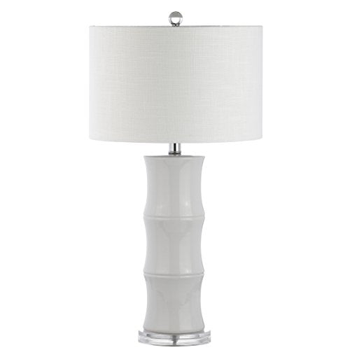 JONATHAN Y 26.5" White Ceramic Table Lamp for Living Room, Bedroom Nightstand, White Linen Drum Shade, Bamboo Design Modern Bedside Desk Lamp with LED Bulb Included (JYL3015C) - color: White
