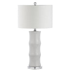 JONATHAN Y 26.5" White Ceramic Table Lamp for Living Room, Bedroom Nightstand, White Linen Drum Shade, Bamboo Design Modern Bedside Desk Lamp with LED Bulb Included (JYL3015C) - color: White