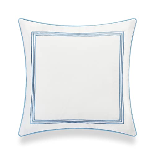 Hofdeco Premium Coastal Hampton Style Patio Indoor Outdoor Pillow Cover Only, 20"x20" Water Resistant for Backyard, Couch, Baby Blue Embroidered Square Line - color: Baby Blue Square Line, size: 20" x 20" (Pack of 1)