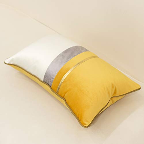 Avigers 12 x 20 Inches Yellow White Gold Leather Striped Patchwork Velvet Cushion Case Luxury Modern Throw Pillow Cover Decorative Pillow for Couch Living Room Bedroom Car - color: Yellow, size: 20" x 12" (Pack of 1)