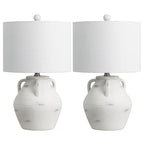 JONATHAN Y 20.5" White Ceramic Pottery Jar Table Lamp Set of 2 for Bedroom Living Room, Rustic Coastal French Country Cottage Style, White Linen Shade, LED Bulbs Included JYL5502A-SET2