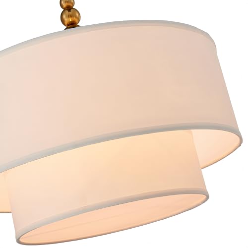 Shrine Lighting White Double Drum Chandelier, Dining Room Design, Drum Pendant Lights for Dining Room, D20'' x H10'', Adjustable Chains 55'', E12*4 Sockets, White Linen Fabric Lampshade & Gold Rod - color: Gold Rod&White Double D20''