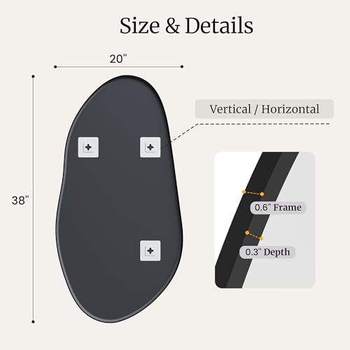 Large Irregular Wall Mirror 38" x 20", Asymmetrical Black Bathroom Vanity Mirror with Matte Aluminum Frame and Tempered Glass, Organic Shape Decor for Entryway and Living Room - color: Black, size: 38"L x 20"W