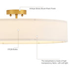 VILUXY Gold Semi-Flush Mount Ceiling Light Fixture with 24" Large White Fabric Drum Shade 5-Light for Bedroom Dining Room Entryway Round Ceiling Lamps - color: White