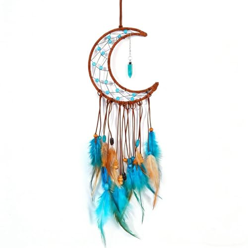 MEXIDAWN DIY Feather Dream Catcher Kits Turquoise Wall Hanging Boho Decor Handmade Dream Catcher for Adults, Moon - style: Moon*1