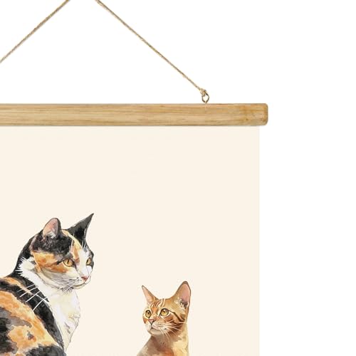 ABoby Vintage Cat Breeds Chart Posters - Pet Wall Art for Homes and Offices - Retro Style Painting with Wood Frames - Ready to Hang - color: Cat