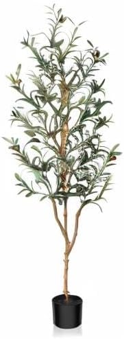 Kazeila Artificial Olive Tree 5FT Tall Faux Silk Plant for Home Office Decor Indoor Fake Potted Tree with Natural Wood Trunk and Lifelike Fruits