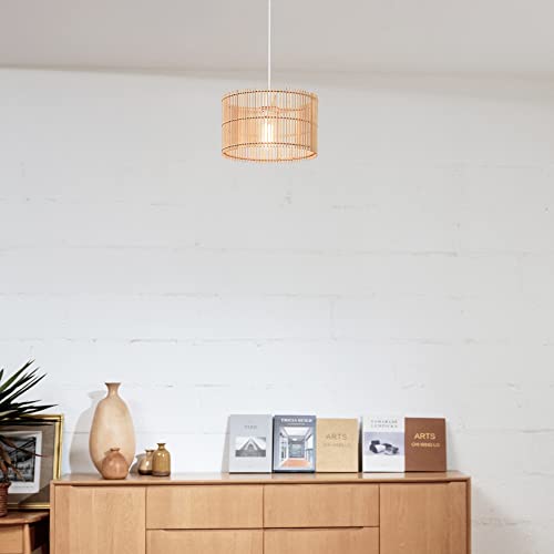 Globe Electric 65942 Tammi 1-Light Pendant Lighting, Natural Bamboo Shade, White Fabric Cord