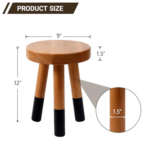 Rubber Wood 9" Round Plant Stand |Dip Dyed Black Stool, Wood Riser |Milking Stool (12" H) - color: 12" Tall Black