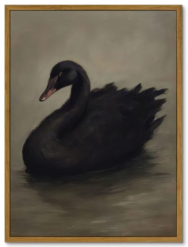 Framed Vintage Black Swan Canvas Wall Art Moody Animal Picture Dark Victorian Gothic Aesthetic Poster Print Rustic Farmhouse Antique Painting Wall Decor for Living Room Bedroom Kitchen 12x16in - color: Black Swan, size: 16"L x 12"W