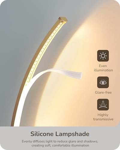 EDISHINE Curved LED Table Lamp, Modern Bedside Lamp with 3 Color Temperature & Stepless Dimming, Aluminum & Iron, Nightstand Lamp for Bedroom, Living Room, Gold - color: Gold
