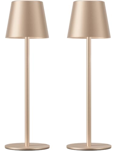 Kakanuo Champagne Gold Cordless Table Lamp Rechargeable - 2 Pack Battery Operated Lamp for Counter, 3 Color Stepless Dimming Wireless Lamp for Dining Kitchen, Outdoor Patio, Touch Control - color: Champagne Gold, size: 2 Pack 14in - Down Light