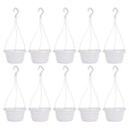 DOITOOL 10 Sets Hanging Planter Basket with Drainage Hole Round Flower Plant Pot Fence Railing Wall Planter for Ferns Ivy Crawling Plants Indoor Outdoor White - color: White