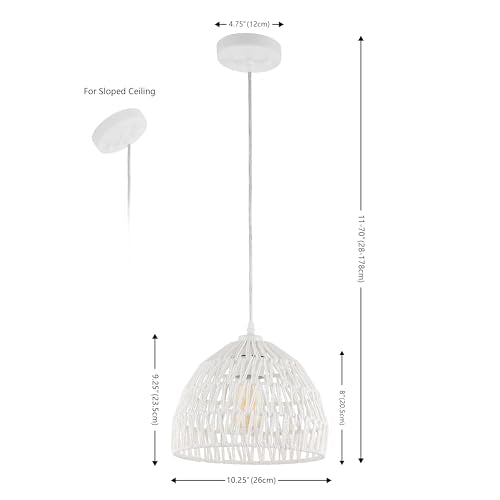 JONATHAN Y 10.25" White Modern Bohemian Woven Rope LED Pendant Light Fixture, Adjustable Dome Ceiling Lamp for Kitchen Island, Rope Shade, Coastal Farmhouse Decor (JYL6513A) - color: White, size: 10.25"