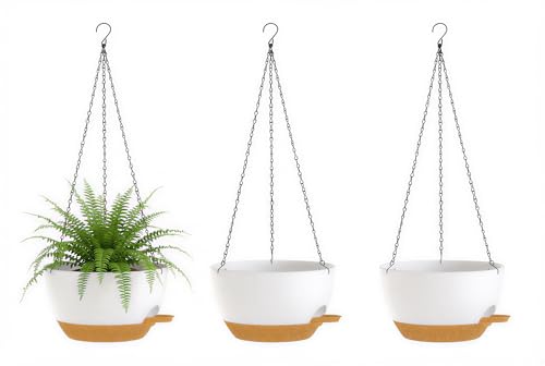 Hanging Planters, 3-Pack 10 Inch Self-Watering Pots with Drainage Holes and Chains, Matte Plastic Planters for Indoor/Outdoor Plant（White Brown） - color: White Brown, size: 10 inches