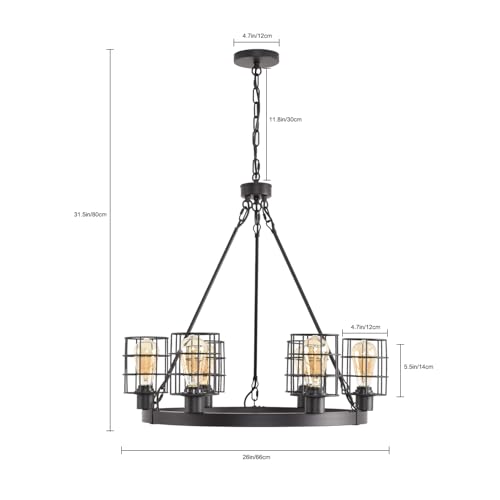 Wagon Wheel Chandelier Modern Farmhouse Pendant Light,Black Farmhouse Chandelier, 6-Light Wagon Wheel Chandelier with Adjustable Height, Dining Room Light Fixture, Hanging Lights - color: D