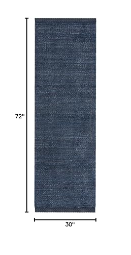SAFAVIEH Natural Fiber Collection Runner Rug - 2'6" x 6', Navy, Handmade Boho Fringe Woven Jute, Ideal for High Traffic Areas in Living Room, Bedroom (NF368N) - color: Navy, size: 2'6" x 6' (Runner)