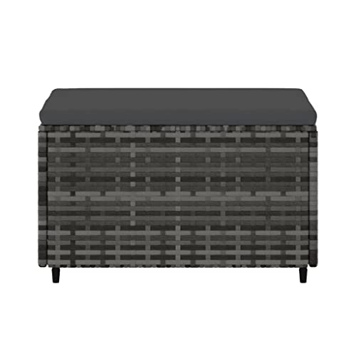 Gray Patio Footrest, Modern Outdoor Ottoman for Garden, Square Poly Rattan Woven Finish, Adjustable Feet, Weather-Resistant, 21.7 in. Wide Lounge Pouf