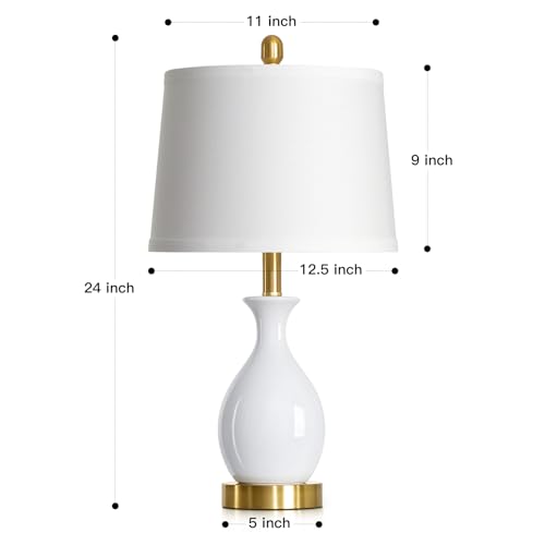24" White Ceramic Table Lamps Set of 2 for Bedroom, Modern Classic Bedside Lamps for Nightstand, Small Table Lamp for Living Room Side Table (2 LED Bulbs Included) - color: White - 24"H