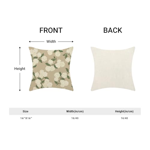 AEIOAE Spring Pillow Covers 16x16 Inch Set of 2, Beige Green Hydrangea Flower Throw Pillows Case,Floral Summer Outdoor Seasonal Decorative Farmhouse Decor Cushion Covers for Home Sofa Bed Couch - color: Beige Hydrangea, size: 16" x 16" (Pack of 2)