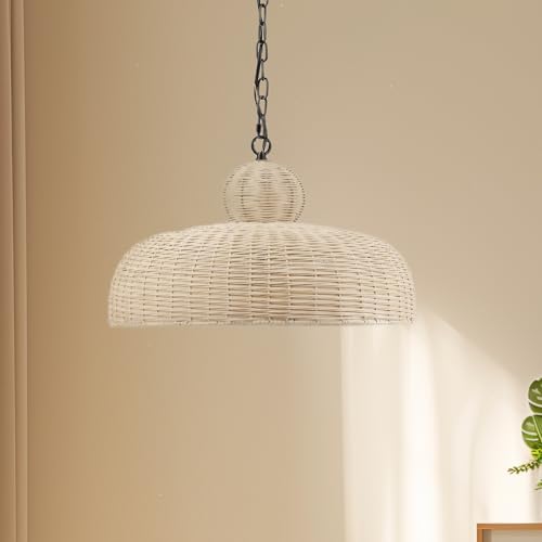 OCIOC Rattan Pendant Lighting,17.72" Kitchen Island Hanging Light Fixtures,Large Boho Hand-Woven Chanderlier, E26 Farmhouse Retro Ceiling Chandelier 3-Lights For Dining Room Kitchen Island Living Room - size: 17.7"