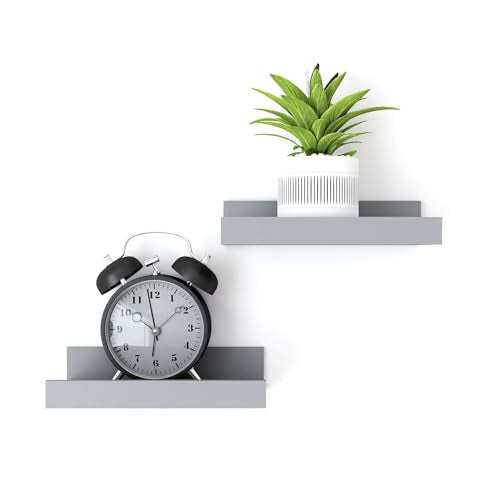 Small Floating Shelves for Wall Decor, Wall Mounted Wood Shelf for Bedroom, Living Room, Bathroom, Kitchen, Nursery, Display Picture Ledge Shelf with Lip Set of 2-8 Inches, Grey - color: Grey, size: 7.8in