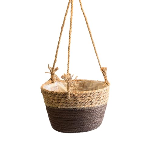 Ejoyous Hanging Planter Basket, Rustic Woven Flower Hangers for Indoor and Outdoor Plants Boho Style Hanging Straw Basket for Porches and Patio Decor (1pcs) - color: #3-2, size: 1pcs