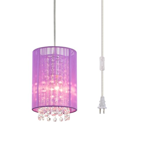 LaLuLa Purple Plug-in Hanging Lamp- Easy Install Crystal Pendant Light for Girls Bedroom, Nursery, Playhouse, Vanity, Closet, Bathroom - color: Purple, size: 5.9"