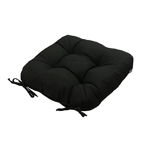 Magpie Fabrics Patio Tufted Seat Cushions 19"x19" with Ties, 2 Pack, U-Shape Waterproof Outdoor/Indoor Chair Pads for Garden Dining Office, Tatami Floor Pillow Meditation(Black Olefin)