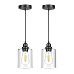 Licperron 2 Pack Modern Black Pendant Lighting, Clear Glass Shade Pendant Lights Kitchen Island, Hanging Ceiling Light Fixture, Farmhouse Pendant Lighting for Dining Room Bedroom Bar Office - size: 2-Pack