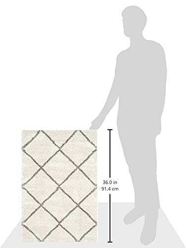 SAFAVIEH Hudson Shag Collection Accent Rug - 2' x 3', Ivory & Grey, Modern Trellis Design, Non-Shedding & Easy Care, 2-inch Thick Ideal for High Traffic Areas in Foyer, Living Room, Bedroom (SGH281A) - color: Ivory/Grey, size: 2' x 3' (Rectangular)