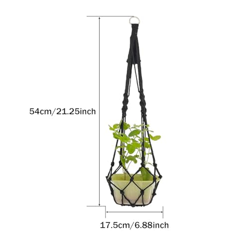 Boho Black Macrame Plant Hangers Set of 2 - Hanging Planter with Patterns, Handmade Cotton Rope Hanging Baskets for Indoor Outdoor Plants, Bohemian Home Wall Decor Art - color: B Black
