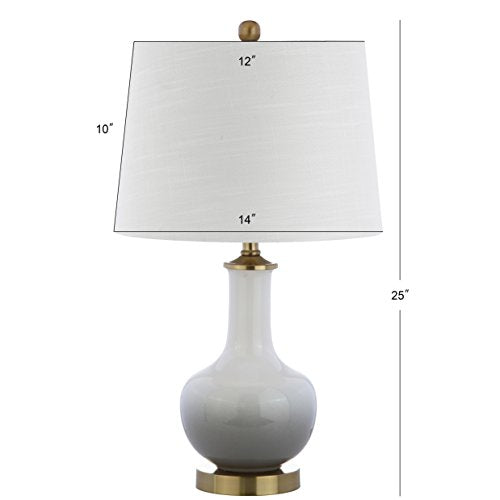 JONATHAN Y 25" White/Gray Gradient Ceramic Table Lamp, Brass Base LED Lamp for Bedside Nightstand Living Room, White Linen Drum Shade, Midcentury Decor (JYL3019B) - color: White/Grey