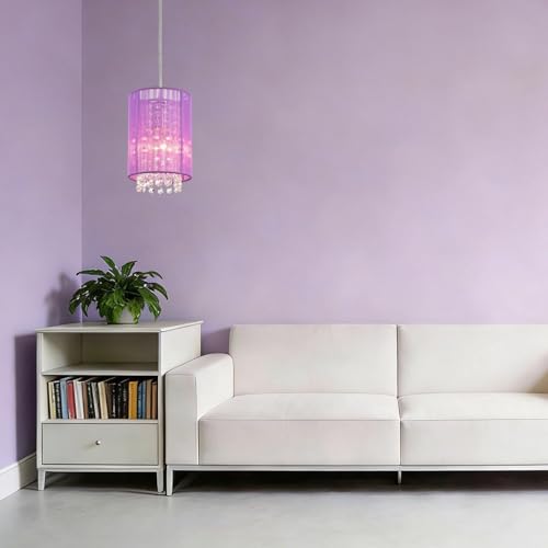 LaLuLa Purple Plug-in Hanging Lamp- Easy Install Crystal Pendant Light for Girls Bedroom, Nursery, Playhouse, Vanity, Closet, Bathroom - color: Purple, size: 5.9"
