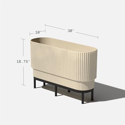 Veradek Demi Series Raised Long Planter for Indoor/Outdoor Use | Made from Plastic & Stone w/Wooden Stand | Modern Patio Décor for Flowers/Shrubs - color: Sand/Black, size: 30 inch - 2 Pack