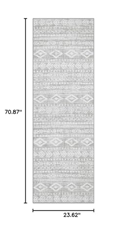 Lahome Farmhouse Grey Hallway Runner Rug, Low-Pile Washable 2x6 Laundry Room Rug Runners for Hallways Non Slip, Moroccan Tribal Print Indoor Floor Carpet Runner 6ft for Bathroom Kitchen Varena - color: Grey/White, size: 2' x 6'