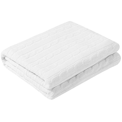 uxcell 100% Cotton Knitted Throw Blanket for Sofa and Couch Soft Lightweight Cable Knit Blanket Home Decors Blanket, White 60" x 78" - color: White, size: Twin (60"*78")