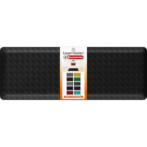 4/5 Inch Extra Thick Kitchen Mats for Floor,Non Slip Anti Fatigue Kitchen Rugs,Waterproof Stain Resistant Sink Mat,Cushioned Standing and Comfort Mats for Office (17"x47" Black) - color: Black, size: 47"L x 17"W x 0.8"Th