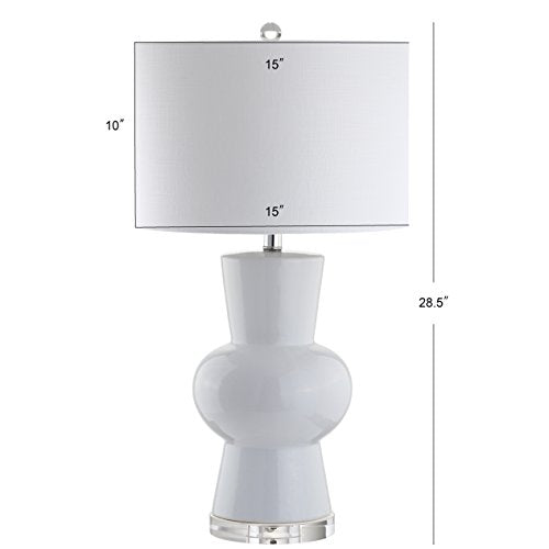 JONATHAN Y 28.5" White Ceramic Table Lamp for Living Room Bedroom Nightstand, Modern Hourglass LED Bedside Lamp with Crystal Base and Linen Shade JYL4027A - color: White
