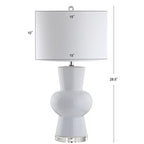 JONATHAN Y 28.5" White Ceramic Table Lamp for Living Room Bedroom Nightstand, Modern Hourglass LED Bedside Lamp with Crystal Base and Linen Shade JYL4027A - color: White