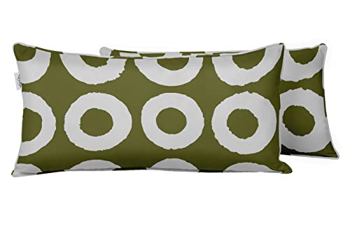 Indoor/Outdoor Polyester Fabric Lumbar Pillow Cover, All-Weather Waterproof Rectangular Cushion Case for Patio Furniture, 12 x 18 Set of 2 - Geometric-13 - color: Light Green, size: 18" x 12" (Pack of 2)