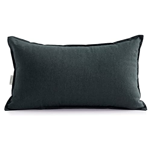 Jeanerlor Cotton Linen Decorative 12"x20" Lumbar Throw Pillow Case Cushion Cover with Twin Needles Stitch on Edge,for Wedding/Party/Gift/Car (30 x 50cm), Dark Green - color: Dark Green, size: 20" x 12" (Pack of 1)