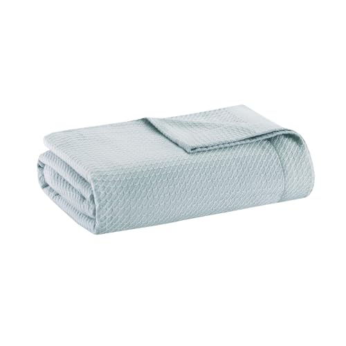 Madison Park 100% Egyptian Cotton Lightweight Summer Blanket, Breathable Waffle Knit Design, Soft Cozy All-Season Throw for Bed, Couch or Sofa, Light Blue Full/Queen Size (90"x90") - color: Light Blue, size: Full/Queen