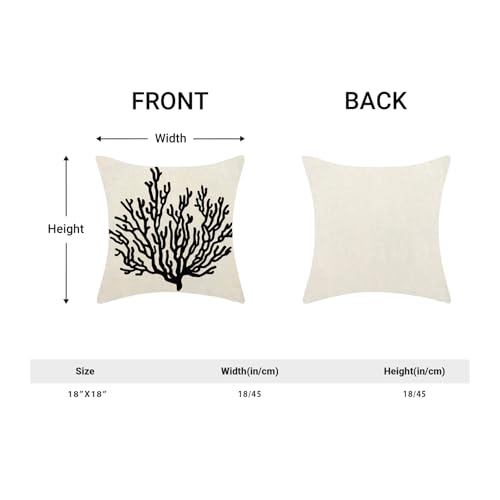 Black Pillow Covers 18x18 Pack of 2 Summer Coastal Coral Decorative Throw Pillow Covers,Outdoor Decoration Nautical Ocean Theme Coral Pillowcase Farmhouse Square Cushion Case for Couch Sofa - color: Coral-black-b2, size: 18" x 18" (Pack of 2)