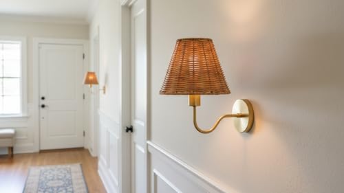 Aspen Creative 51003 Empire Clip-On Chandelier Lamp Shade, Natural Rattan, 3" Top x 6" Bottom x 5" Slant Height - color: Natural - 6"