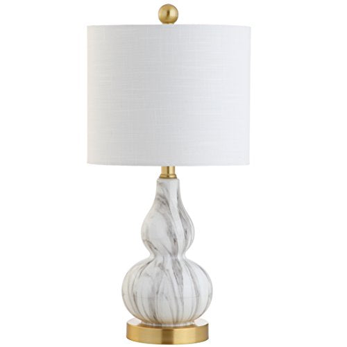 JONATHAN Y 20.5" Black/White Glass Table Lamp, Modern Gourd Bedside Nightstand Lamp for Bedroom, Living Room, White Linen Shade, LED Bulb Included (JYL1028D) - color: Black / White, size: Single