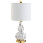 JONATHAN Y 20.5" Black/White Glass Table Lamp, Modern Gourd Bedside Nightstand Lamp for Bedroom, Living Room, White Linen Shade, LED Bulb Included (JYL1028D) - color: Black / White, size: Single